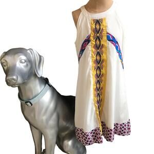 YD Embroidered Sleeveless Geometric Print White Dress Girl's Size 10/11 Years